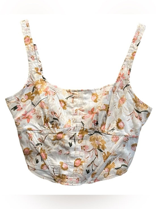 Forever 21 Tops - Forever 21 Cream Floral Adjustable Straps Corset Crop Top Women’s Size Medium